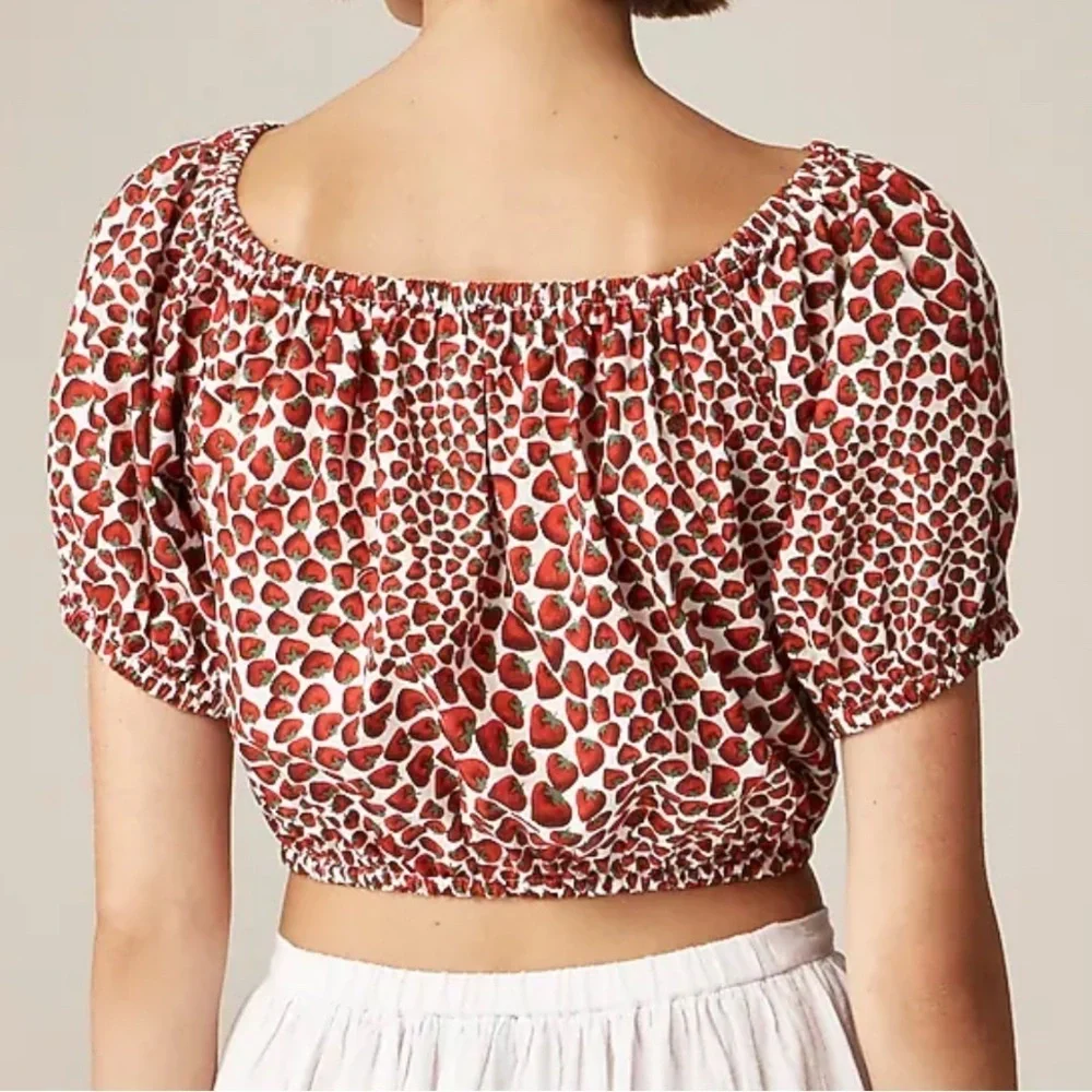 J.Crew clinched waist cropped top strawberry swirl cotton poplin XS blouse new